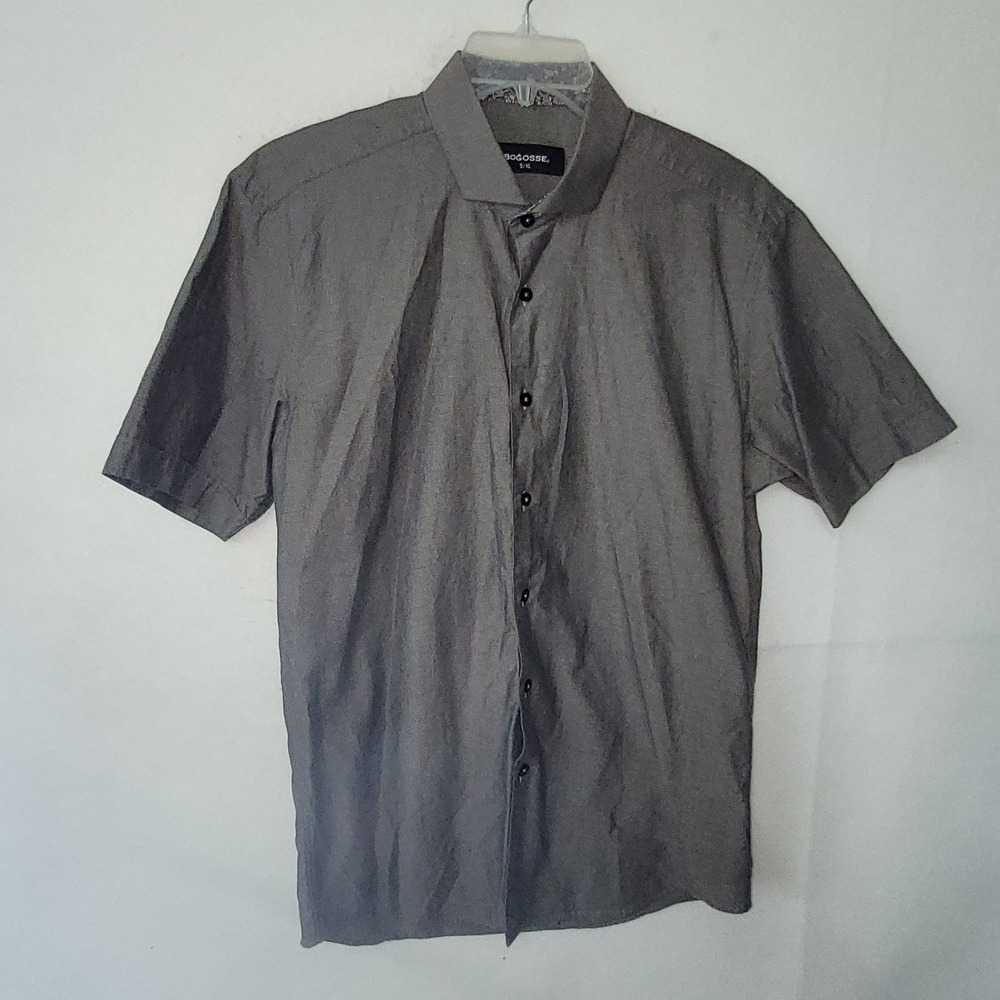 Bogosse Shirt‎ Mens XL Short Sleeve Button Up Shirt Gray Cotton Casual Style